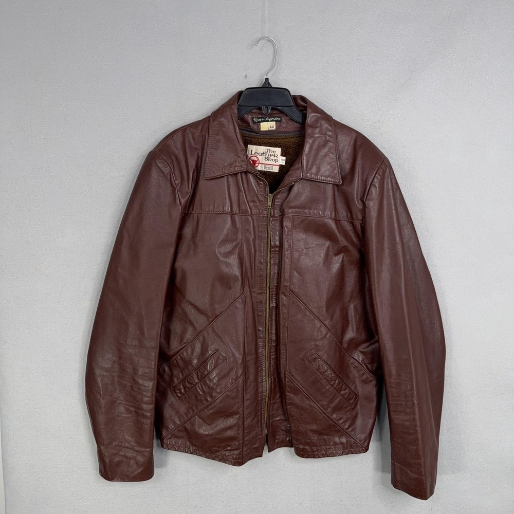 Vintage The Leather Shop Jacket Mens 44 X-Tall Leather Bomber Lined Sears 70s